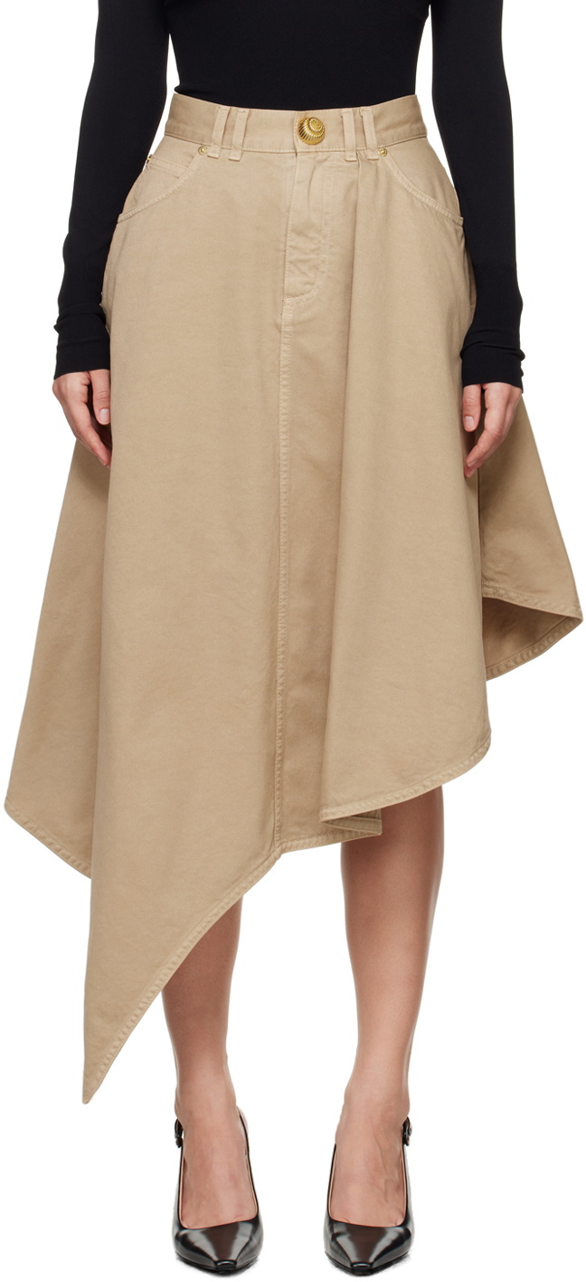 ワンピース BALMAIN Women Mid Skirts DF0R8739KH56GVQ Beige Balmain Beige Asymmetrical Pleated Midi Skirt Balmain