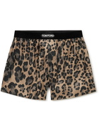 TOM FORD - Velvet-Trimmed Leopard-Print Silk-Satin Boxer Briefs - Brown