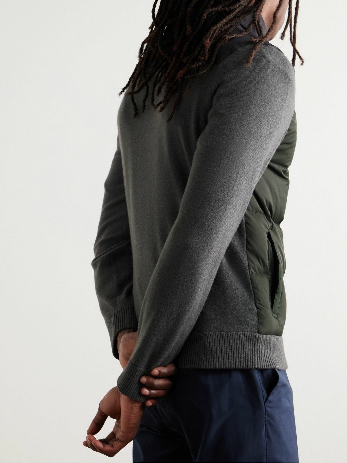 James Perse - Colour-Block Panelled Wool and Cashmere-Blend and Quilted Shell Down Jacket - Black