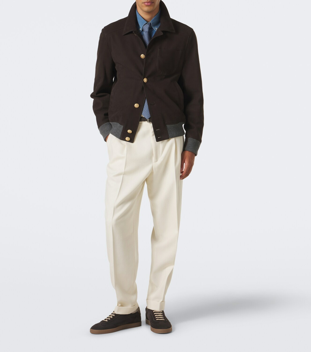 Brunello Cucinelli Cashmere-trimmed leather blouson jacket