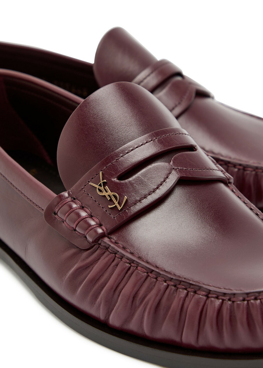 Saint Laurent Logo-plaque Leather Loafers Burgundy