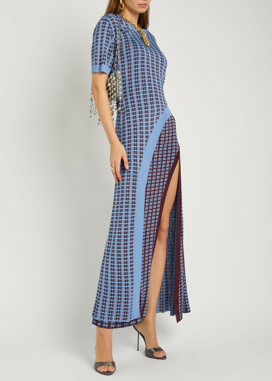 Rabanne Patterned Fine-knit Midi Skirt Blue