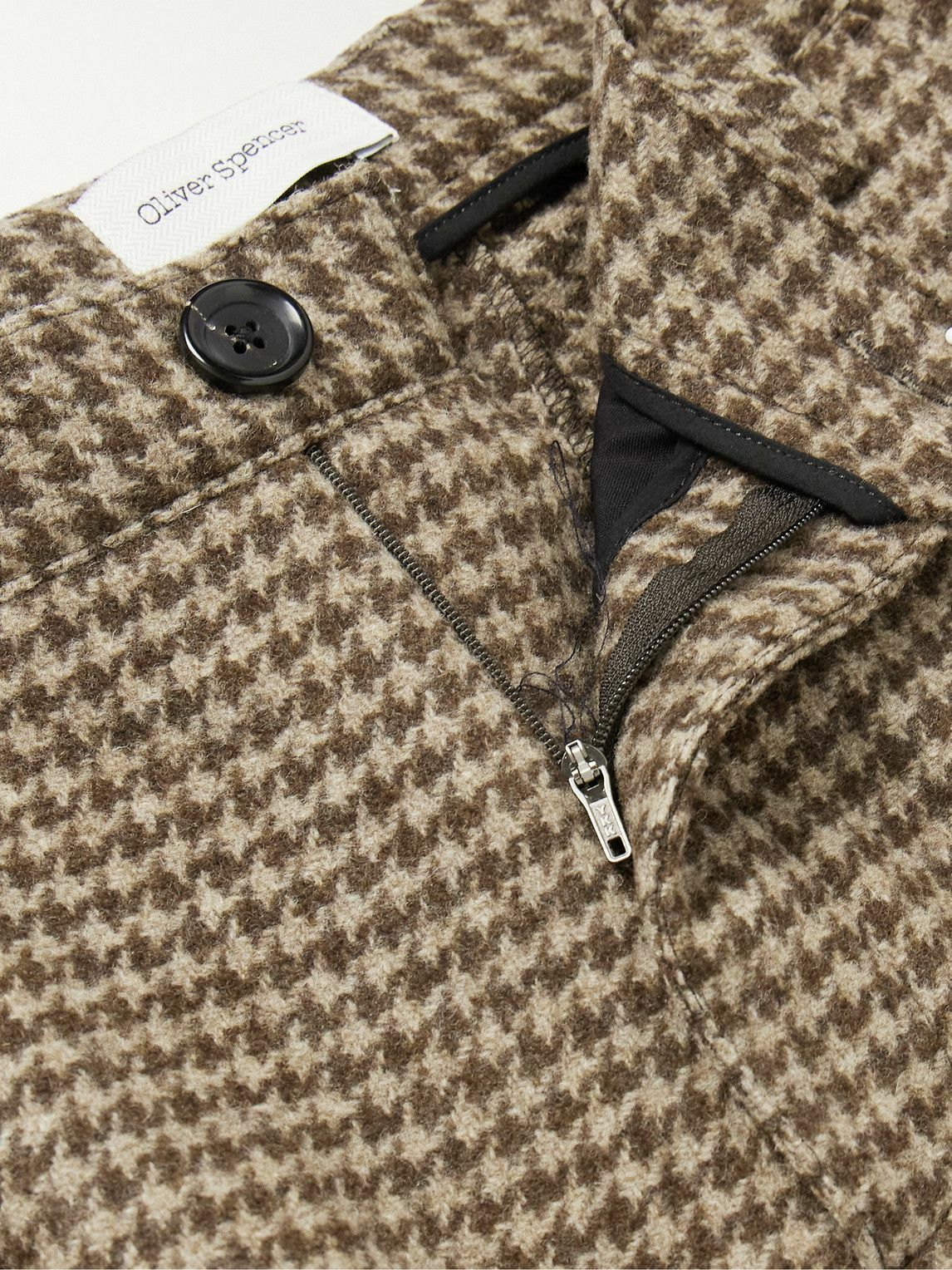 Oliver Spencer - Morton Straight-Leg Pleated Houndstooth Wool Trousers - Neutrals