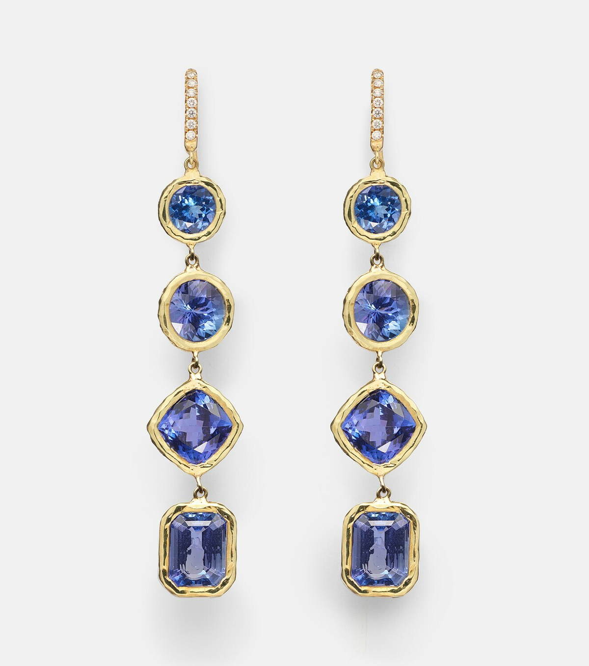 Octavia Elizabeth Cascade 18kt gold drop earrings with diamonds and tanzanite