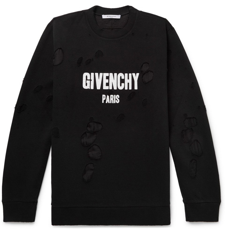 Photo: Givenchy - Distressed Logo-Print Cotton-Jersey Sweatshirt - Men - Black