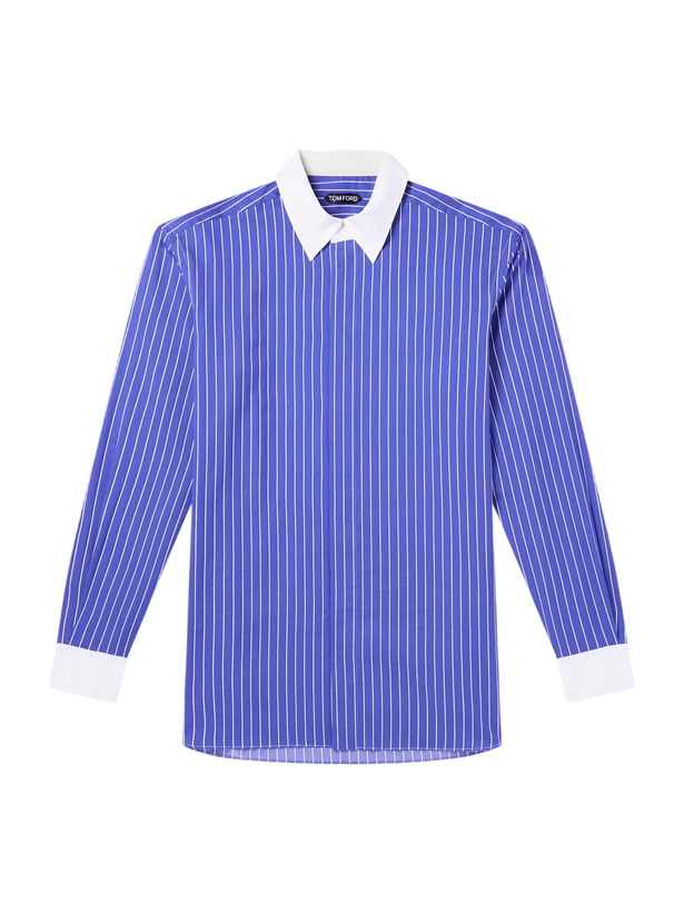 Photo: TOM FORD - Pinstriped Silk Shirt - Blue