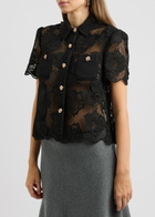 Self-portrait Floral-embellished Sheer Guipure Lace Shirt Black
