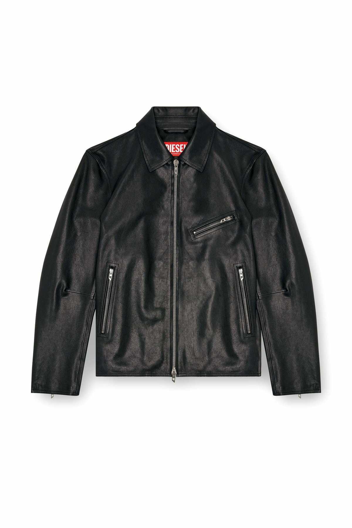 Diesel Leather jacket with embossed Oval D - Leather jackets Mens in Black