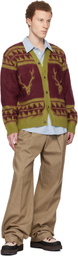 South2 West8 Red & Green Mohair V-Neck Cardigan