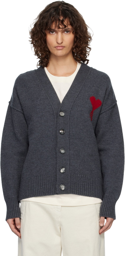 Photo: AMI Paris Gray Wool Ami de Coeur Cardigan