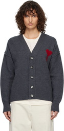AMI Paris Gray Wool Ami de Coeur Cardigan