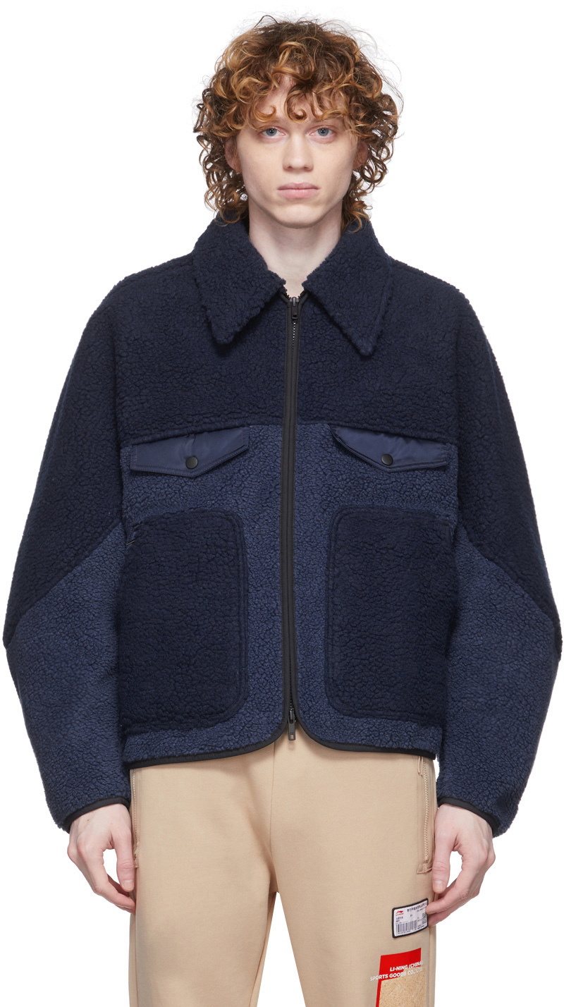 Li-Ning Navy Collared Boa Fleece Jacket Li-Ning