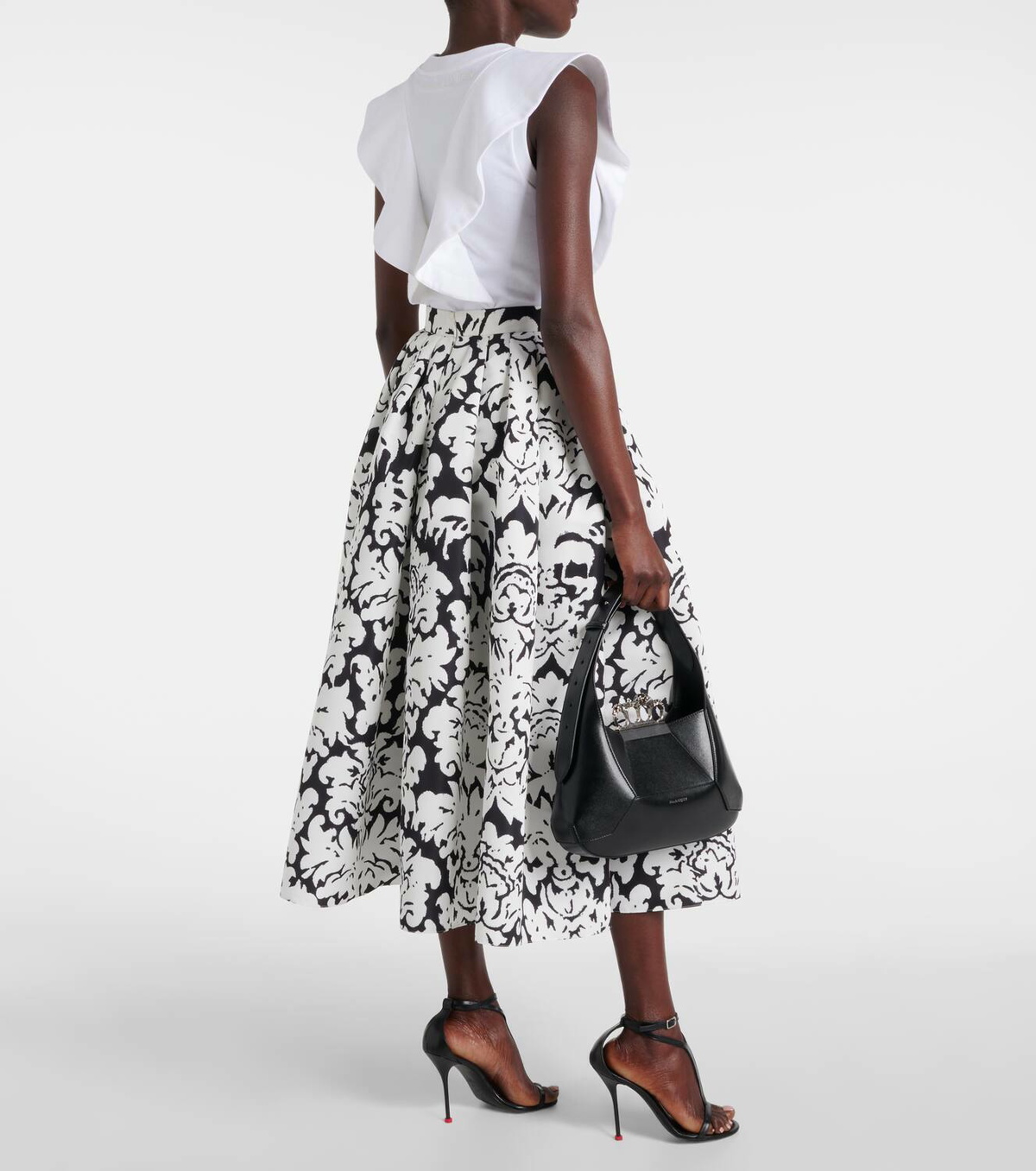 スカート MCQUEEN SKIRTS BLACK/WHITE Alexander McQueen Damask-print Midi Skirt | Black | FARFETCH JO