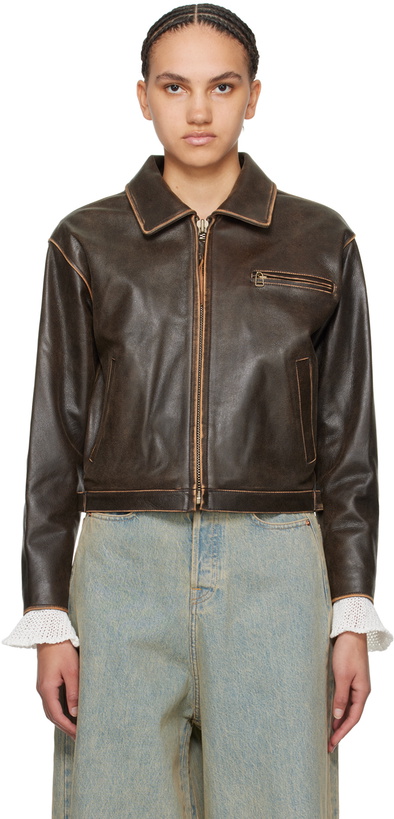 Photo: OPEN YY SSENSE Exclusive Brown Leather Jacket