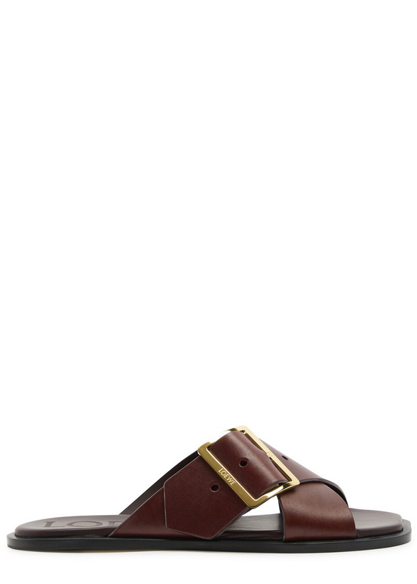 Photo: Loewe Petal Leather Sliders Burgundy
