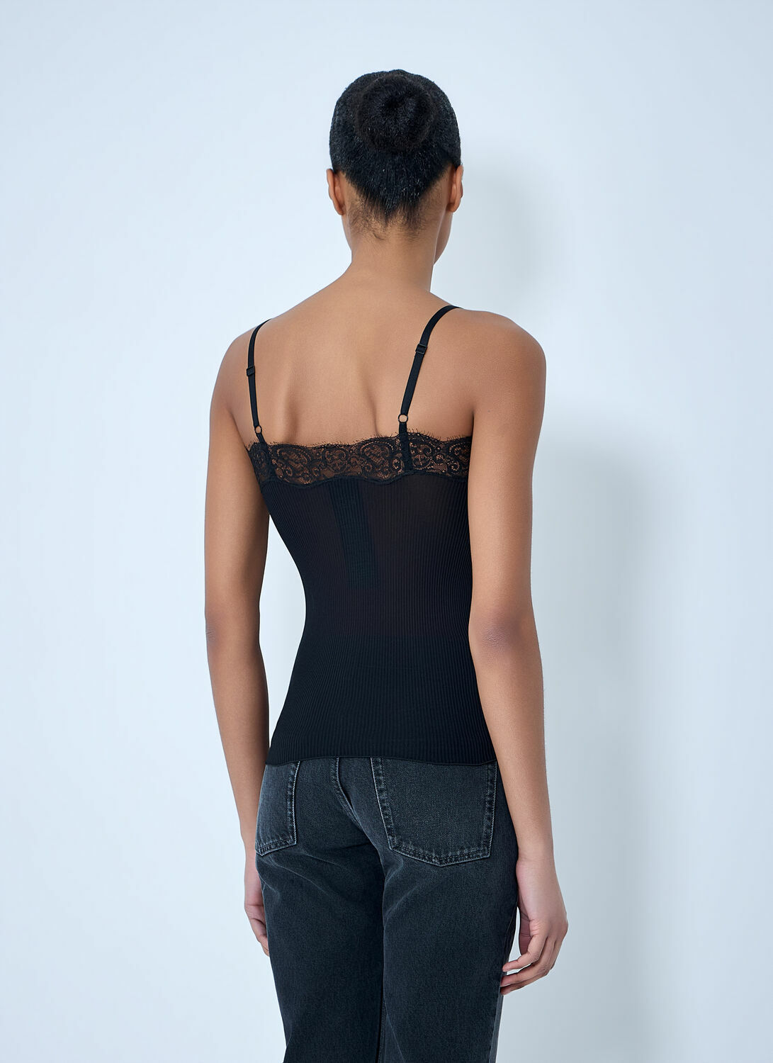Saint Laurent Lace-Trimmed Silk Tank Top
