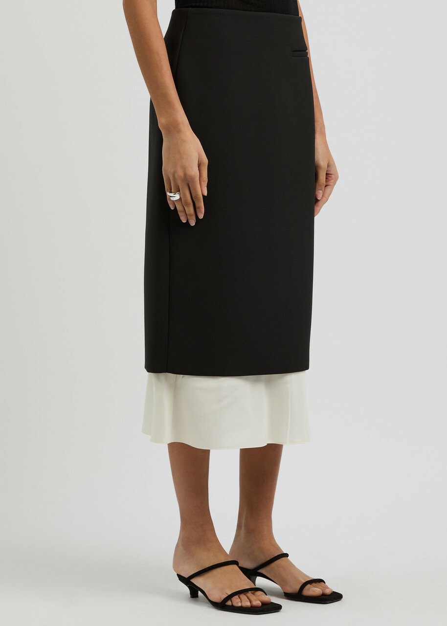 Rohe Layered Silk-satin and Woven Midi Skirt Black