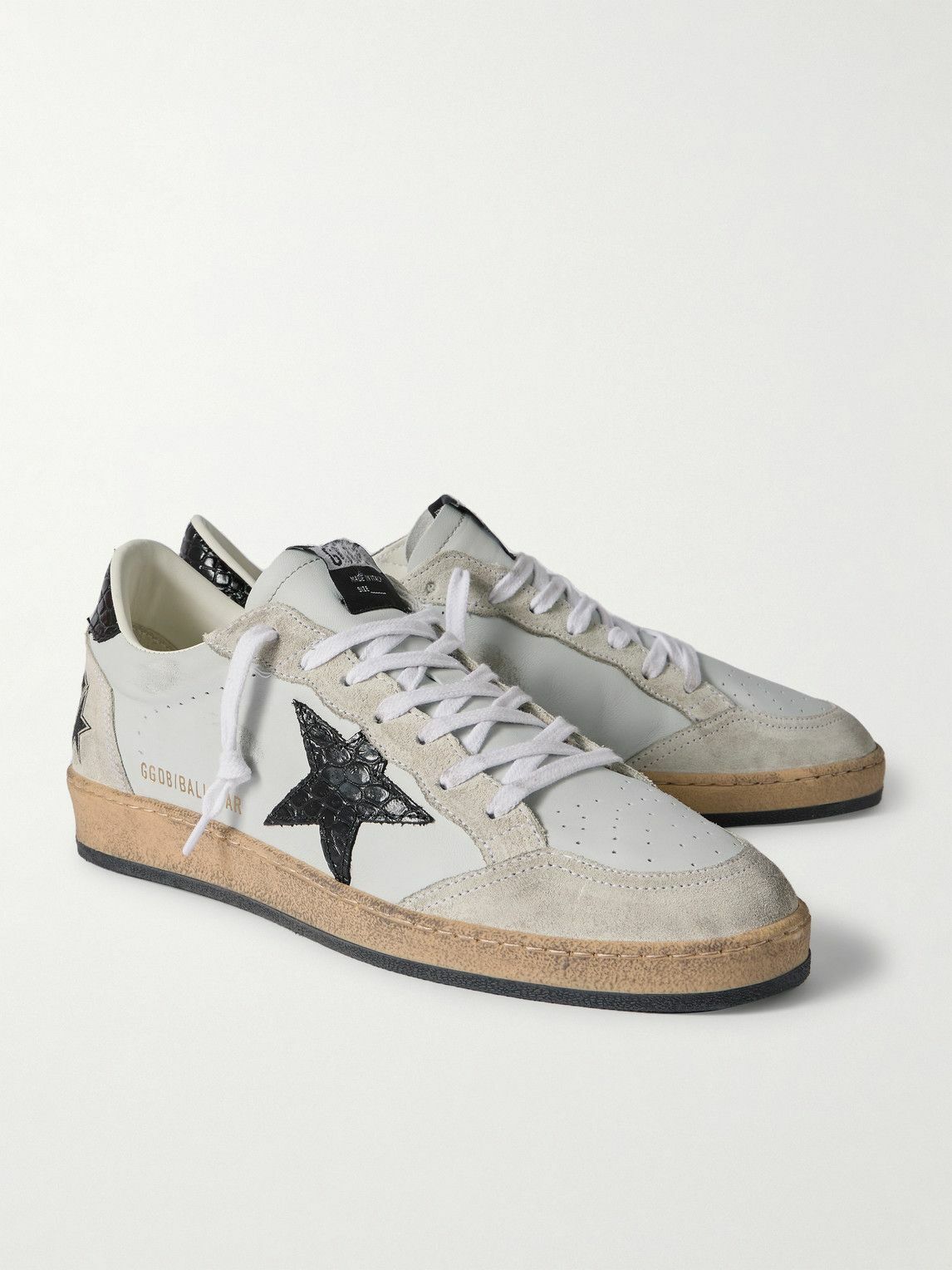 Golden Goose - Ball Star Distressed Suede-Trimmed Leather Golden Goose - Ball Star Distressed Suede-Trimmed Leather