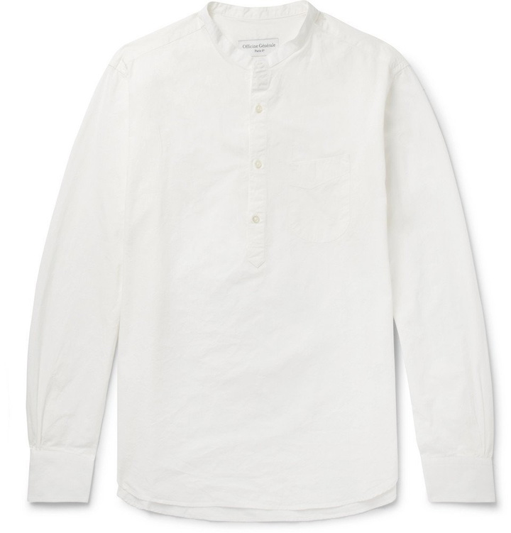 Photo: Officine Generale - Olivier Grandad-Collar Cotton-Dobby Half-Placket Shirt - Men - White