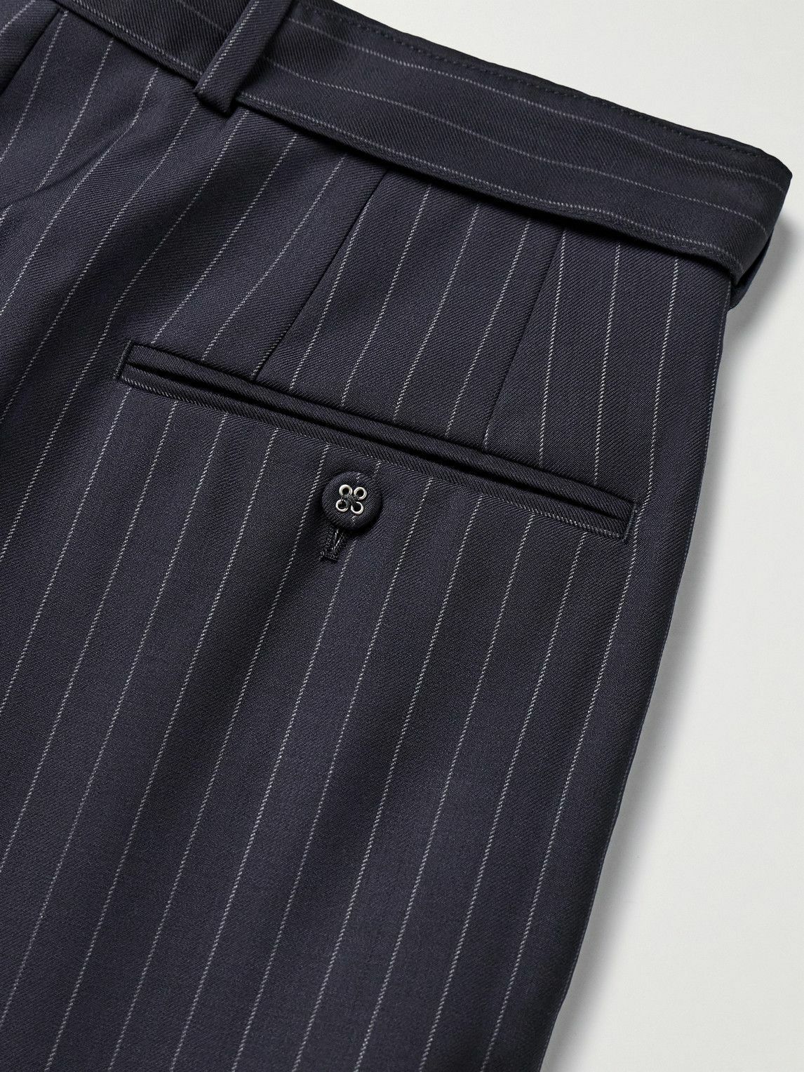 Officine Générale - Nash Wide-Leg Belted Pinstriped Virgin Wool-Twill Suit Trousers - Blue