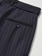 Officine Générale - Nash Wide-Leg Belted Pinstriped Virgin Wool-Twill Suit Trousers - Blue