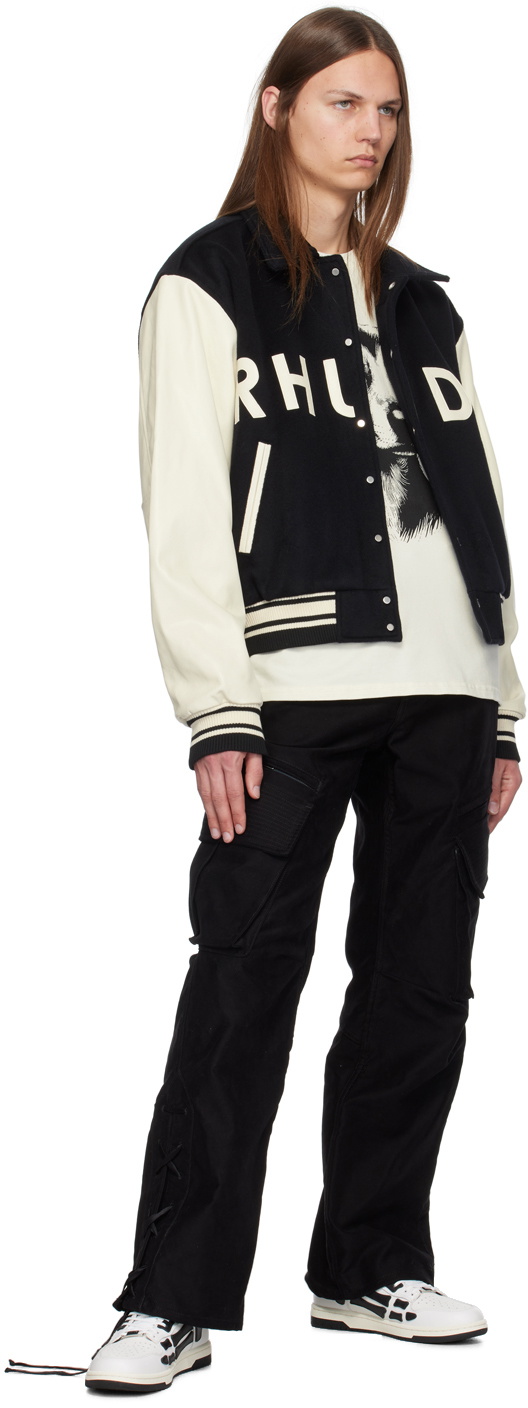 Rhude Black & Off-White Collegiate Bomber Jacket