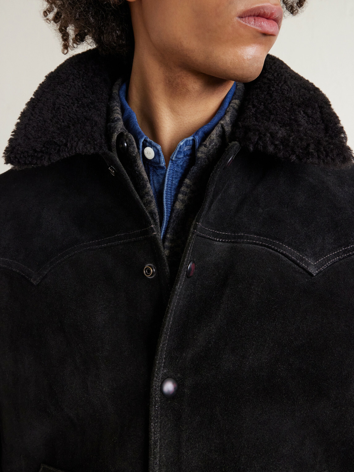 RRL - Shearling-Trimmed Suede Jacket - Black