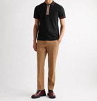 BURBERRY - Contrast-Tipped Cotton-Piqué Half-Zip Polo Shirt - Black