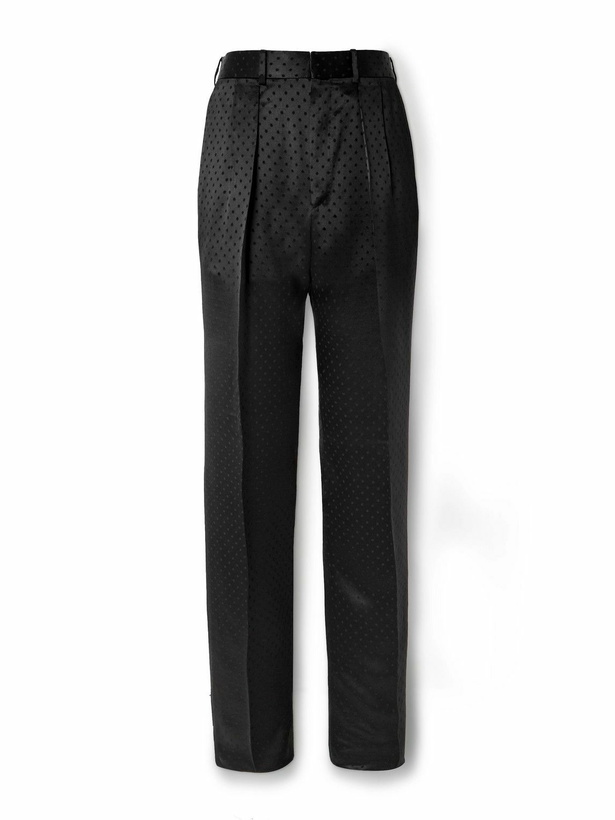 Photo: TOM FORD - Straight-Leg Pleated Polka-Dot Satin Tuxedo Trousers - Black