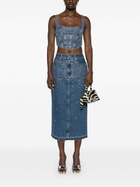 Alessandra Rich Blue Rhinestone Denim Skirt