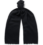 TOM FORD - Logo-Embroidered Cashmere, Silk and Wool-Blend Twill Scarf - Navy