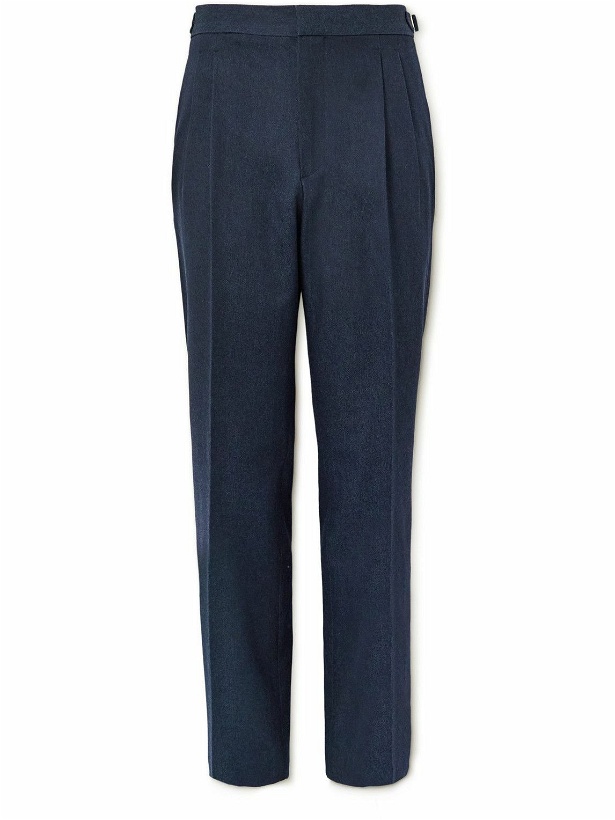 Photo: Loro Piana - Slim-Fit Straight-Leg Pleated Wool, Cotton and Cashmere-Blend Twill Suit Trousers - Blue