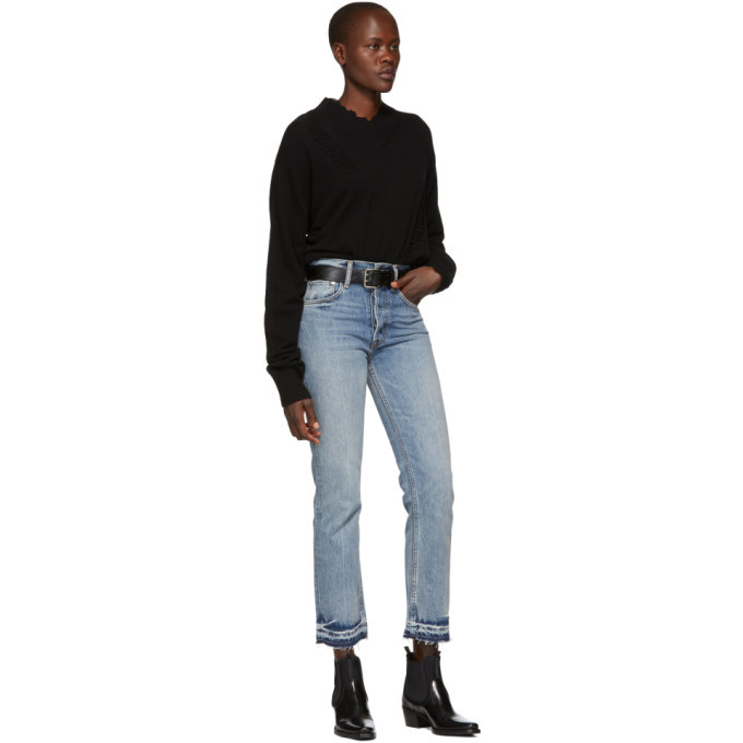 Helmut Lang Black Distressed Double Layer V-Neck Sweater Helmut Lang