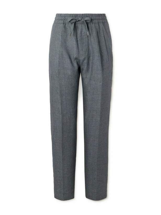 Photo: Dolce&Gabbana - Straight-Leg Pleated Linen-Canvas Drawstring Trousers - Gray