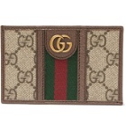 Gucci - Ophidia Webbing-Trimmed Leather and Monogrammed Coated-Canvas Cardholder - Brown
