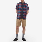 Beams Plus Men's Short Sleeve Indian Madras Check Shirt in Navy