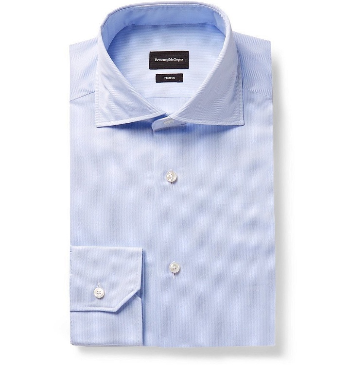 Photo: Ermenegildo Zegna - Light-Blue Cutaway-Collar Striped Cotton Shirt - Men - Light blue