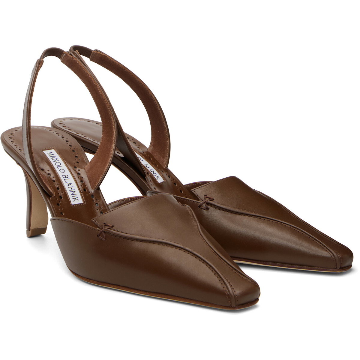 Manolo Blahnik Brown Cleosli Calf Leather Slingback Heels