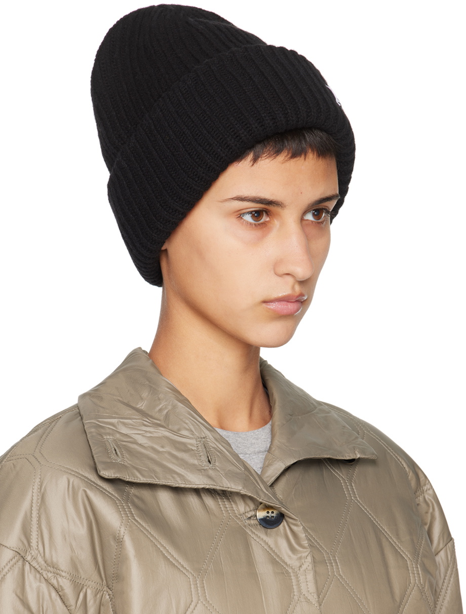GANNI Black Loose Wool Rib Knit Beanie GANNI display picture 3
