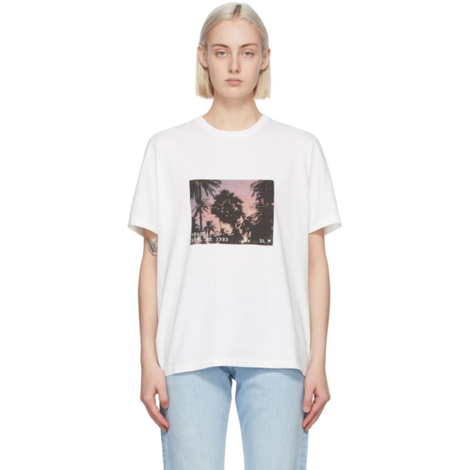 Saint Laurent White VHS Dark Sunset T-Shirt Saint Laurent