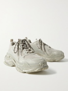 Balenciaga - Triple S Mesh and Distressed Leather Sneakers - Neutrals