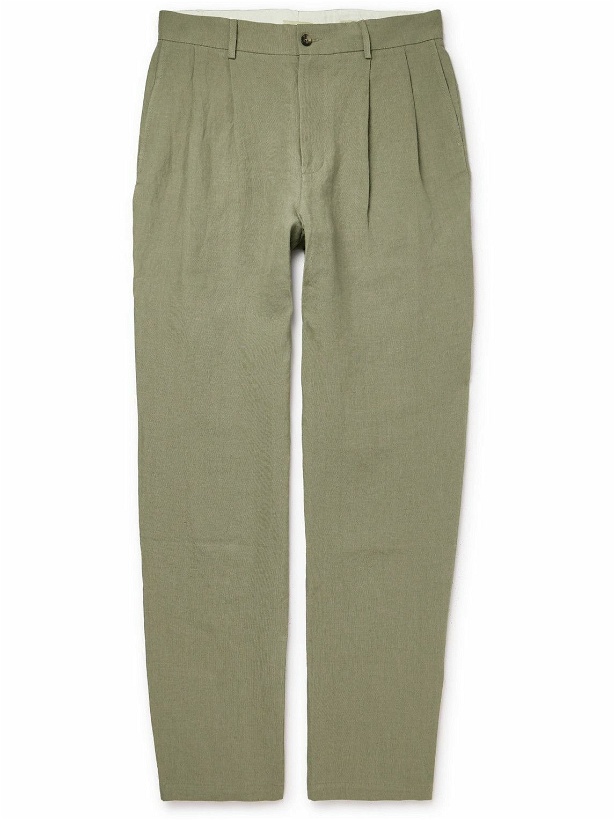 Photo: De Bonne Facture - Wide-Leg Pleated Linen Trousers - Green
