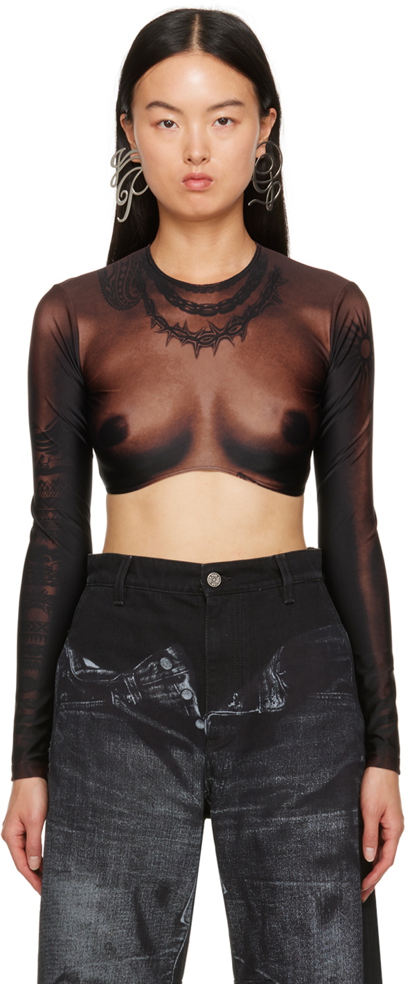 Jean Paul Gaultier Brown Graphic Long Sleeve T-Shirt