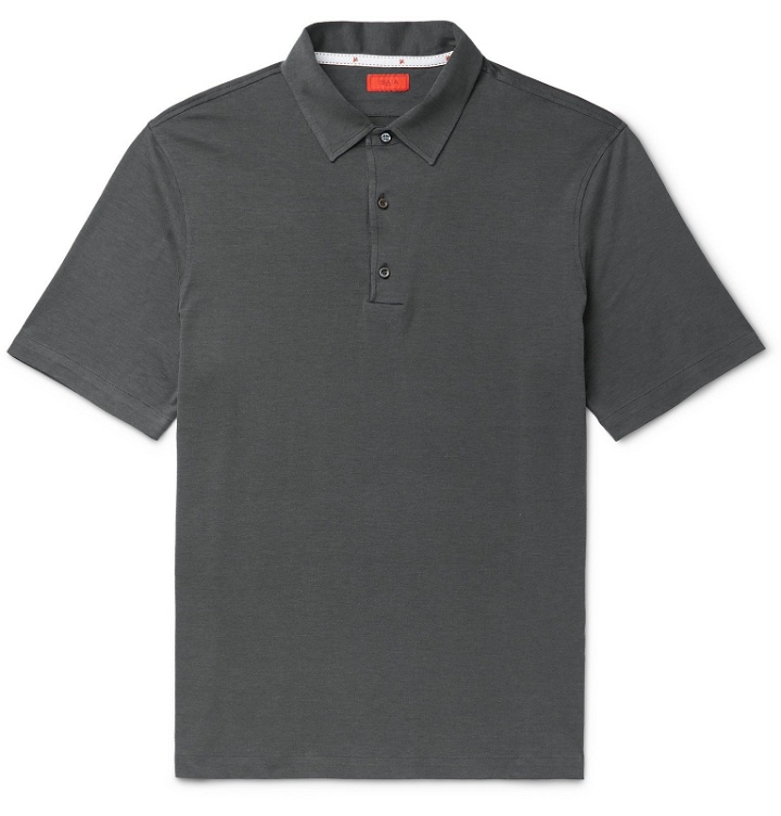 Photo: Isaia - Silk and Cotton-Blend Jersey Polo Shirt - Gray