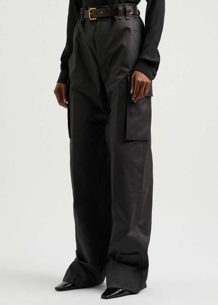 Saint Laurent Belted Cotton Cargo Trousers Dark Grey Saint