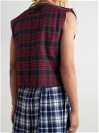 Liberal Youth Ministry - Embellished Sleeveless Checked Woven T-Shirt - Red