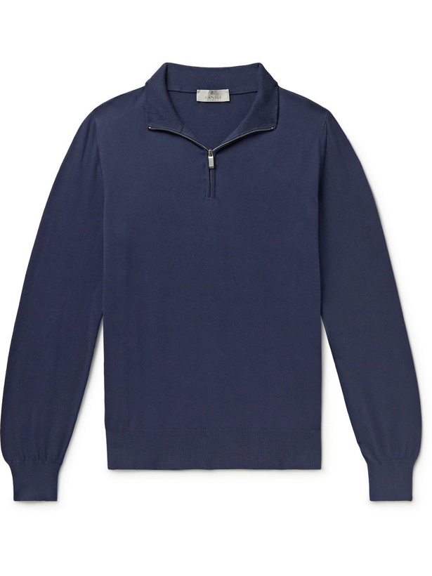 Photo: Canali - Cotton Half-Zip Sweater - Blue