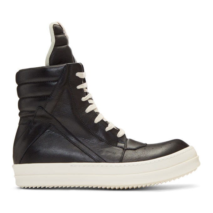 Photo: Rick Owens Black and Off-White Geobasket High-Top Sneakers