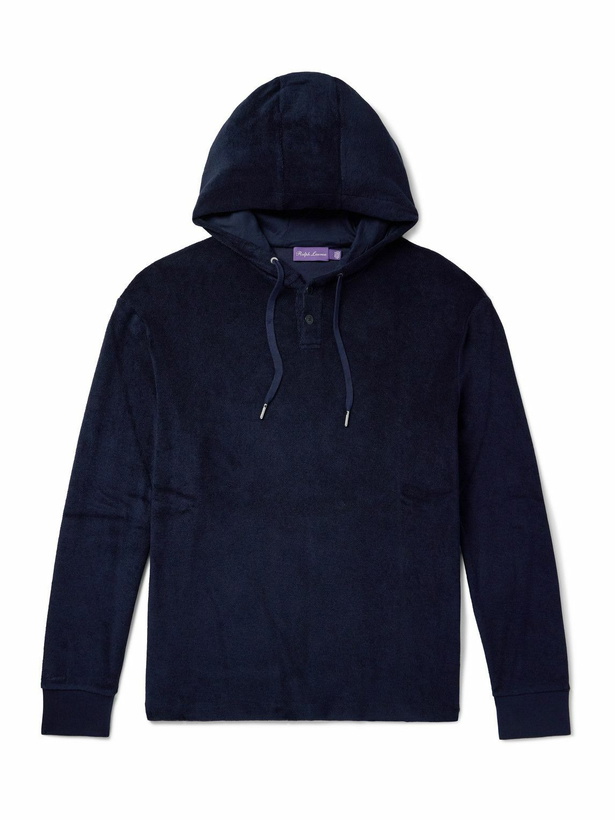 Photo: Ralph Lauren Purple label - Riviera Cotton and Modal-Blend Terry Half-Placket Hoodie - Blue