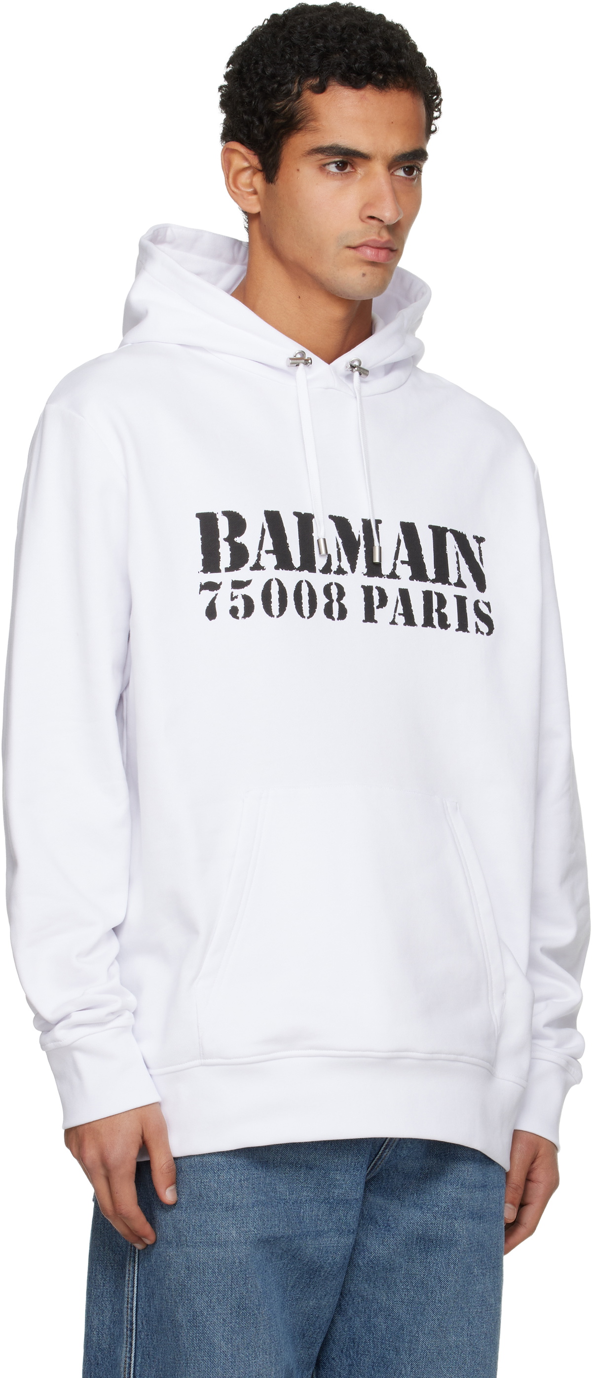 Balmain White 'Balmain' Stamp Printed Hoodie